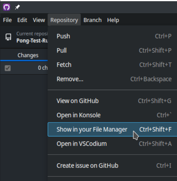 repository > show in your file manager